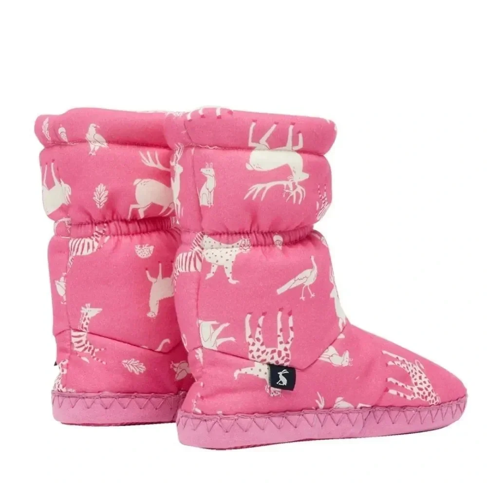 Joules Girls pink animal print Padabout Slipper Sock size xlarge 4-5